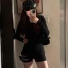 Design-Focused Secret Agent Black Long-Sleeve Bodysuit T-Shirt