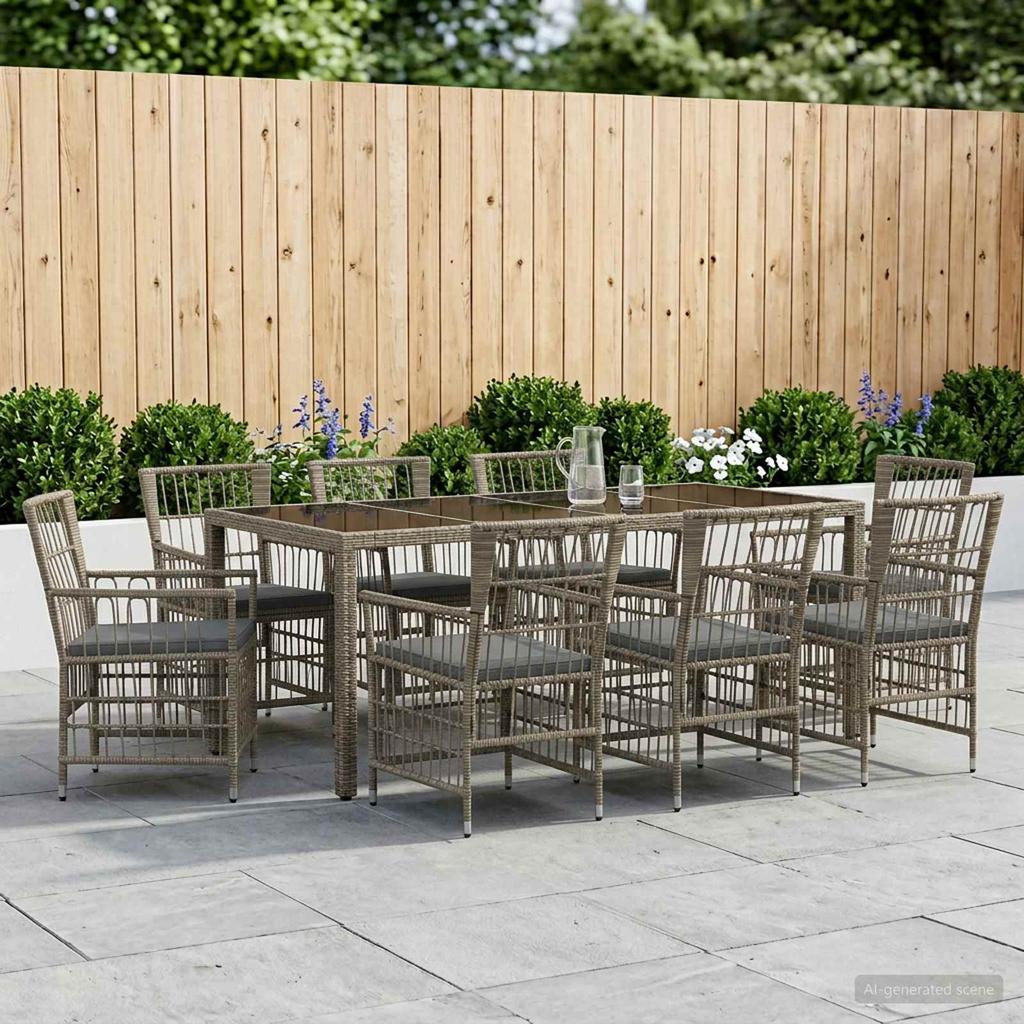 Outdoor Dining Set 9 pcs Grey Poly Rattan