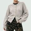 Women's Color Single Breasted Long Sleeve Round Neck Casual Knit Cardigan