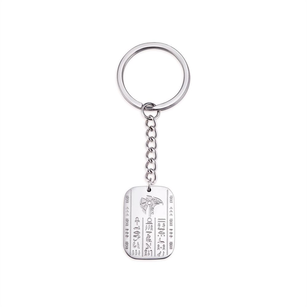 Stainless Steel Egyptian Cartouche Hieroglyph Pendant Keychain Protection Pharaoh Patronus Totem Keyring Amulet Jewelry