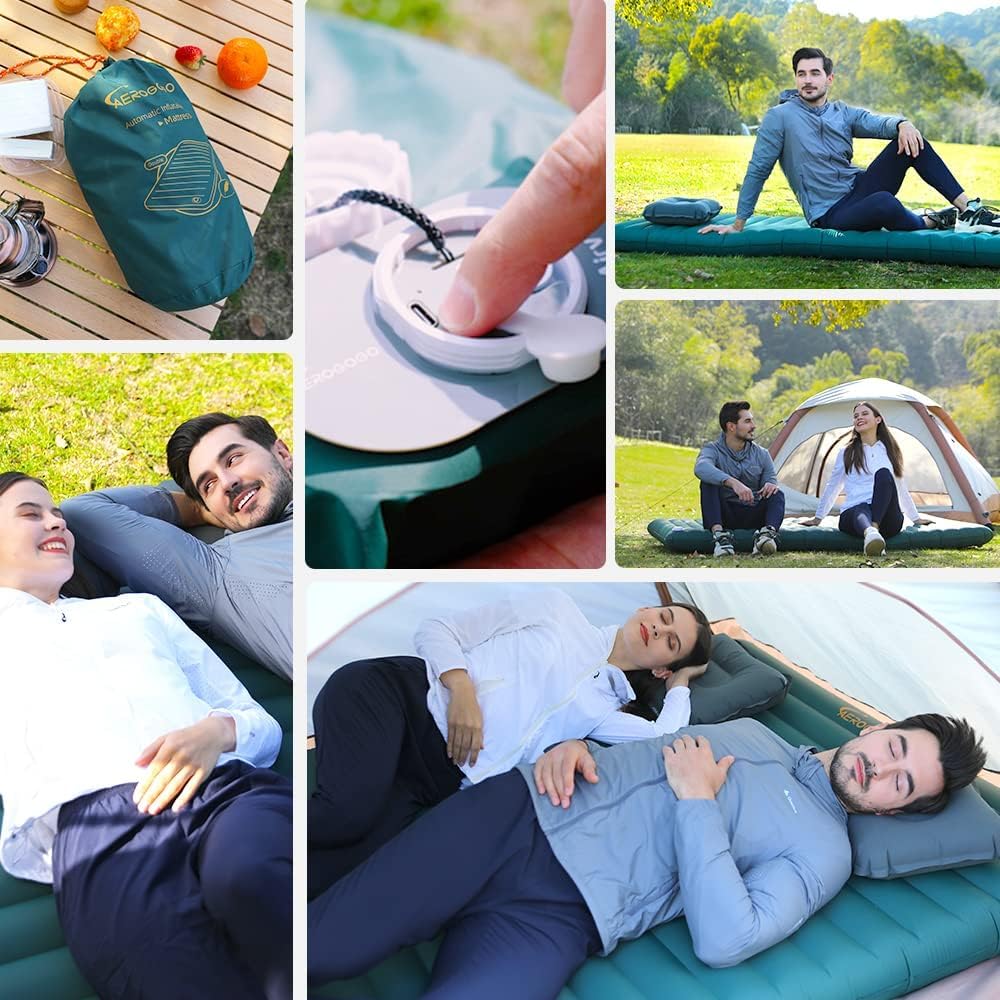 Saltea de camping Aerogogo ultra groasă, saltea autogonflabilă, grosime de 14 cm, pompă electrică încorporată, ușoară și durabilă, cea mai confortabilă pentru camping