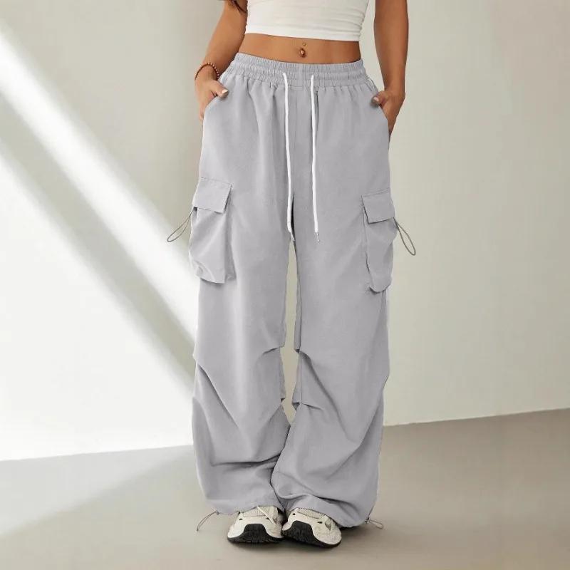 

Брюки карго парашютиста Свободные повседневные рабочие брюки для активного отдыха Быстросохнущие карман Прямые S серый