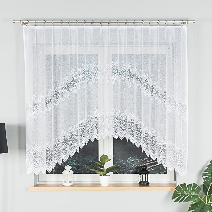 Violetta - Ready-Made Jacquard Curtain With A Cut At The Bottom - 250X150 Cm - White