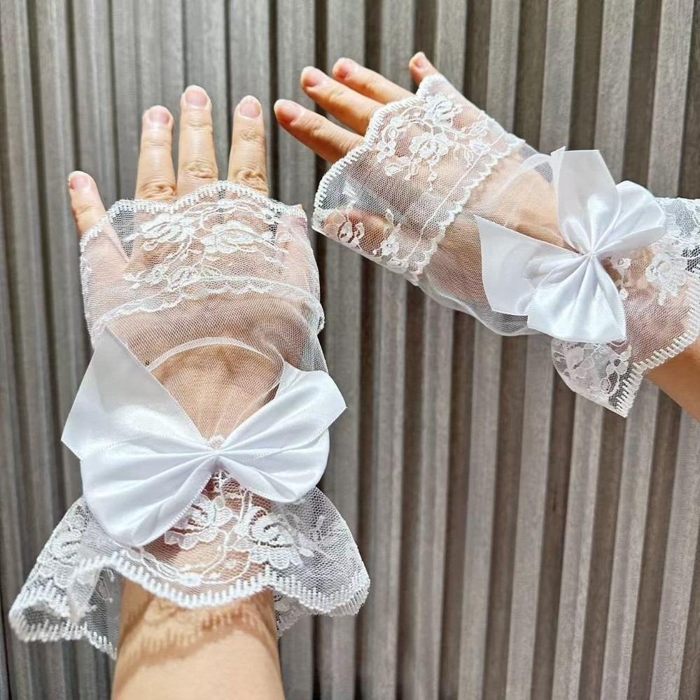 Flower Fake Sleeves Mesh Mittens Bridal Dress Accessory Wrist Cuffs  Lolita