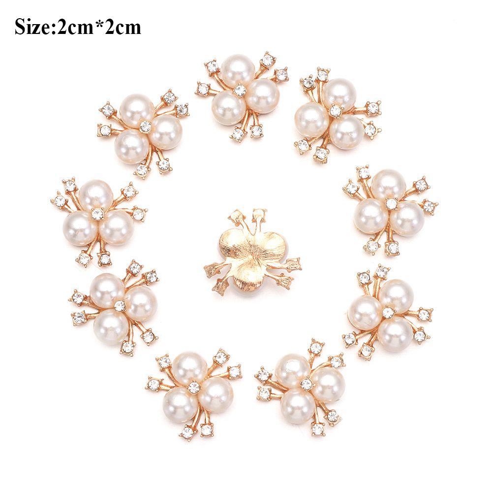 10PCS Pearl Flower Rhinestone Buttons Sparkling Crystal Hairpins Decoration Apparel Sewing Decor Craft Buttons DIY Accessories