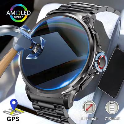 2025 Naujas 1,85 colio Ultra HD AMOLED išmanusis laikrodis vyrams GPS Bluetooth skambutis 710 mAh baterija 400+ ciferblatų Fitnesas Sportas Fitneso išmanusis laikrodis