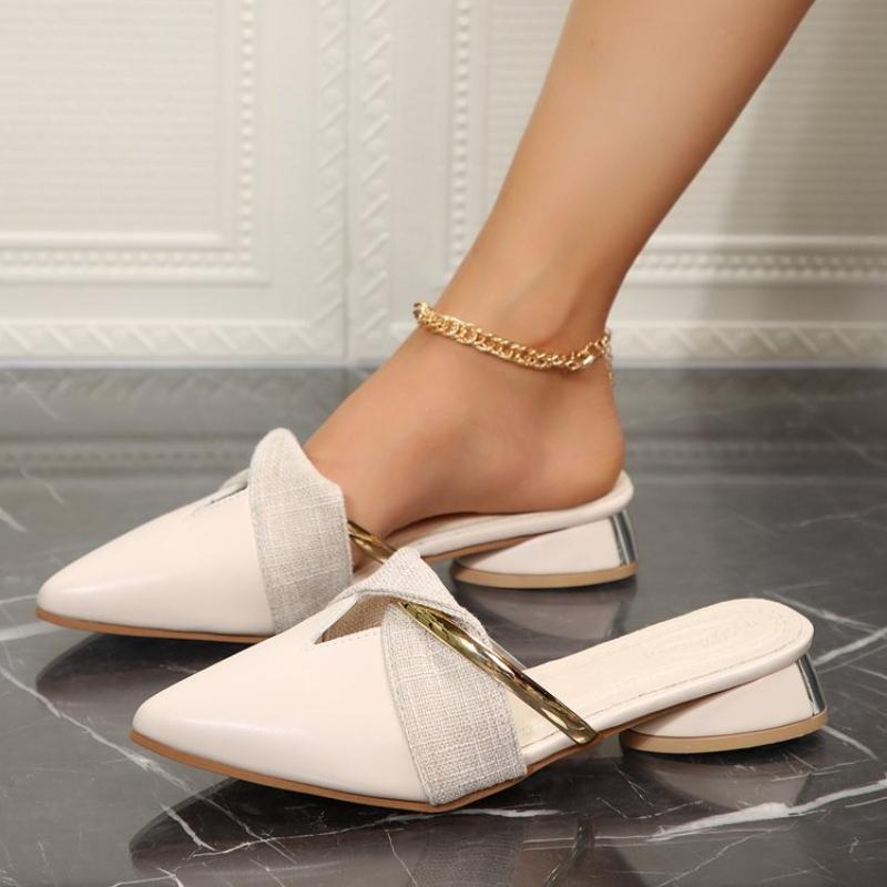 Elegant Heel Women Mules Summer New Sexy Pointed-Toe Ladies Slippers Slip On Leisure Ladies Office Shoes Pumps Women Sandals
