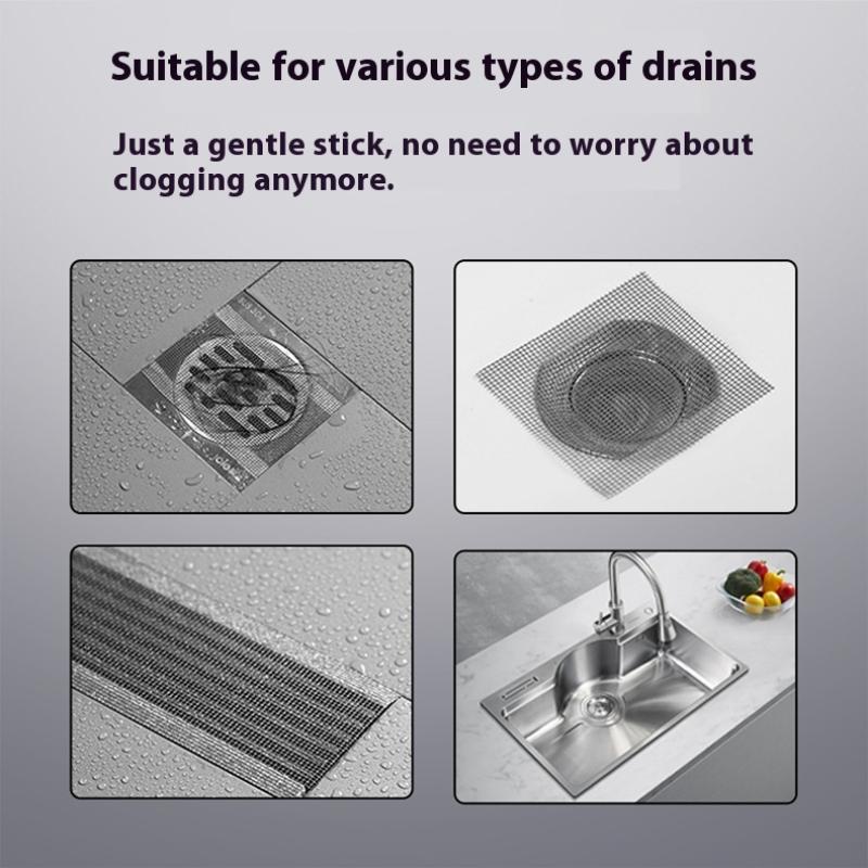 Self-Adhesive Floor Drain Stickers Cutable Shower Drain Hair Catcher Disposable Mesh Sink Strainer Filter Screen Sticker