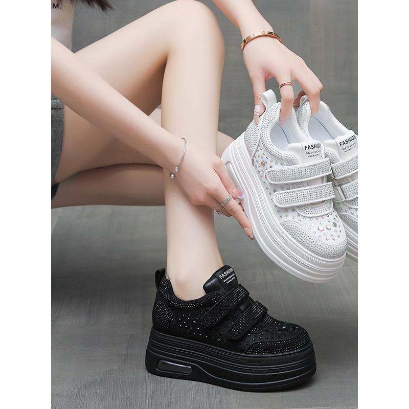 Fashion 8CM Air Mesh Synthetic Leather Chunky Sneaker Women Comfy Summer Bling Platform Wedge Fsahion Ankle Boots Shoes