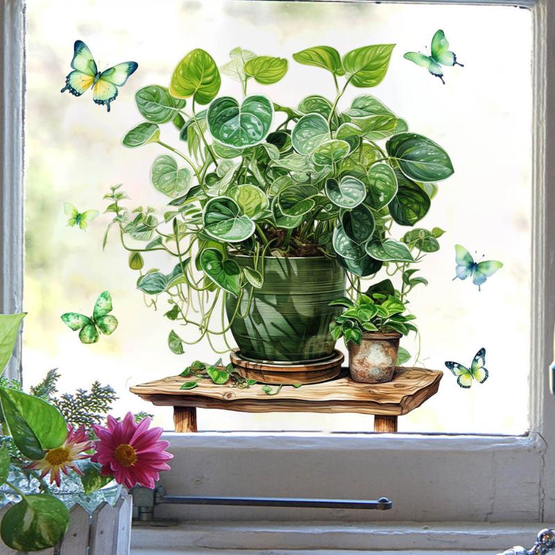 1 Sheet Removable Vinyl Stickers Watercolor Botanical Plant Wall Decals For Living Room Bedroom & Modern Farmhouse Decor