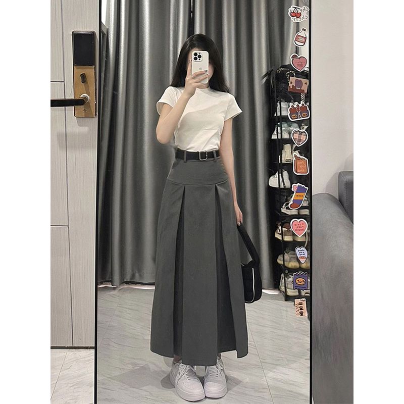 Spring and Autumn Style Fat Sister mm Cover A- line Skirt Gray 2XL(Suggestion 70-80kg)