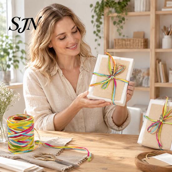 Raffia Ribbon for Bow Tie Decorations Colorful Packaging String, Flexible Paper Twine Floral Bundling Multi Color Holiday Rope, Multi-color Mixed Cord
