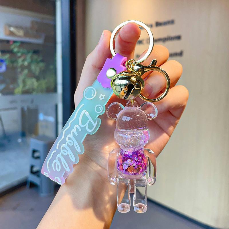 Delightful Acrylic Bear Keychain Flowing Sand Design Cute Gift For All Occasions