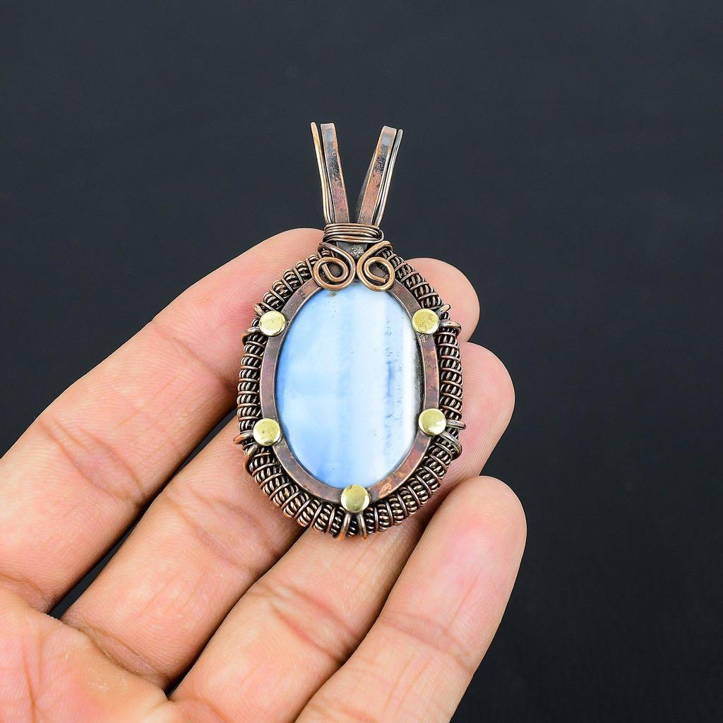Owyhee Opal  Gemstone Pure Copper Wire Wrapped Handmade Pendant Jewelry
