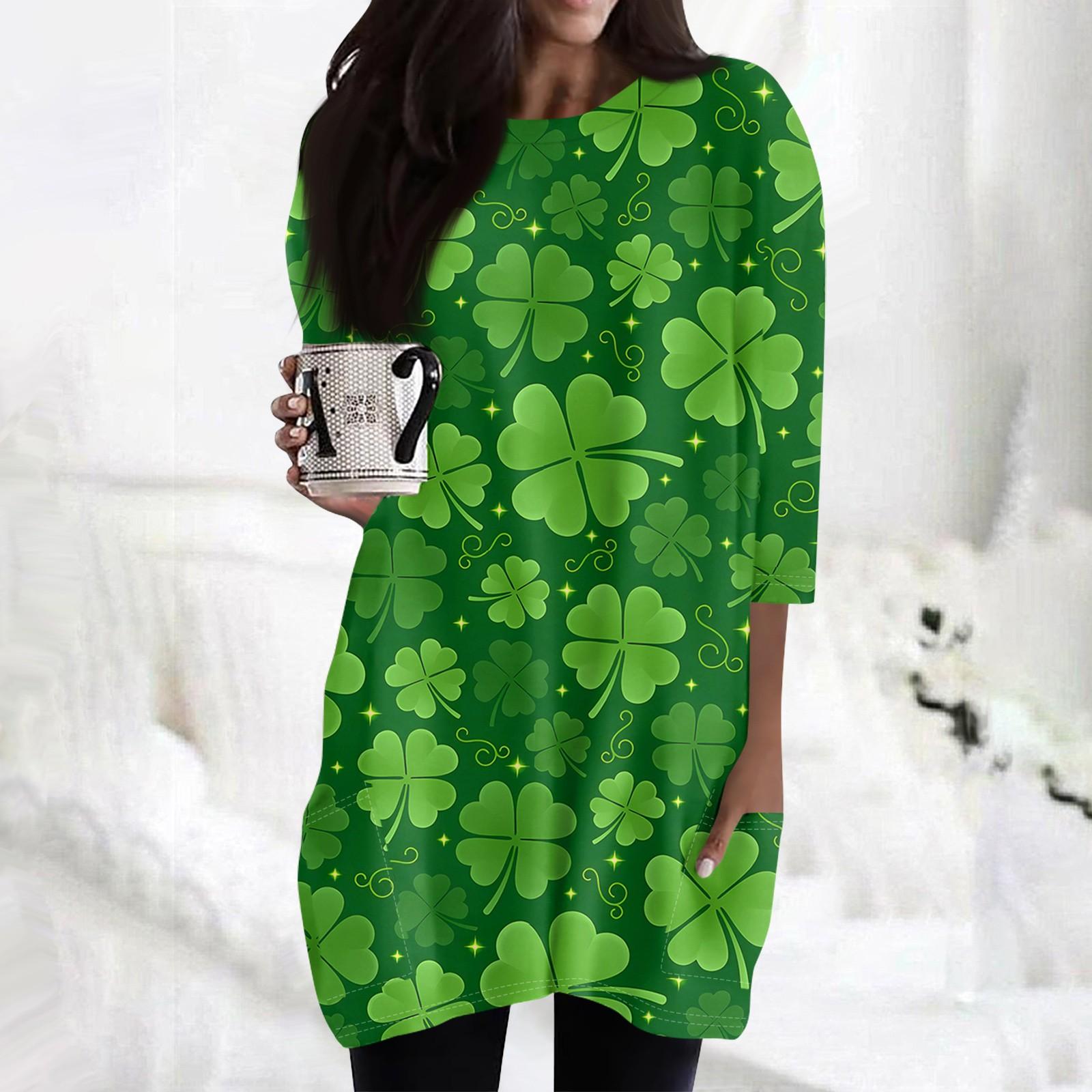 

Женские повседневные рубашки с рукавом 3/4, модные туники с принтом Святого Патрика и карманами XL