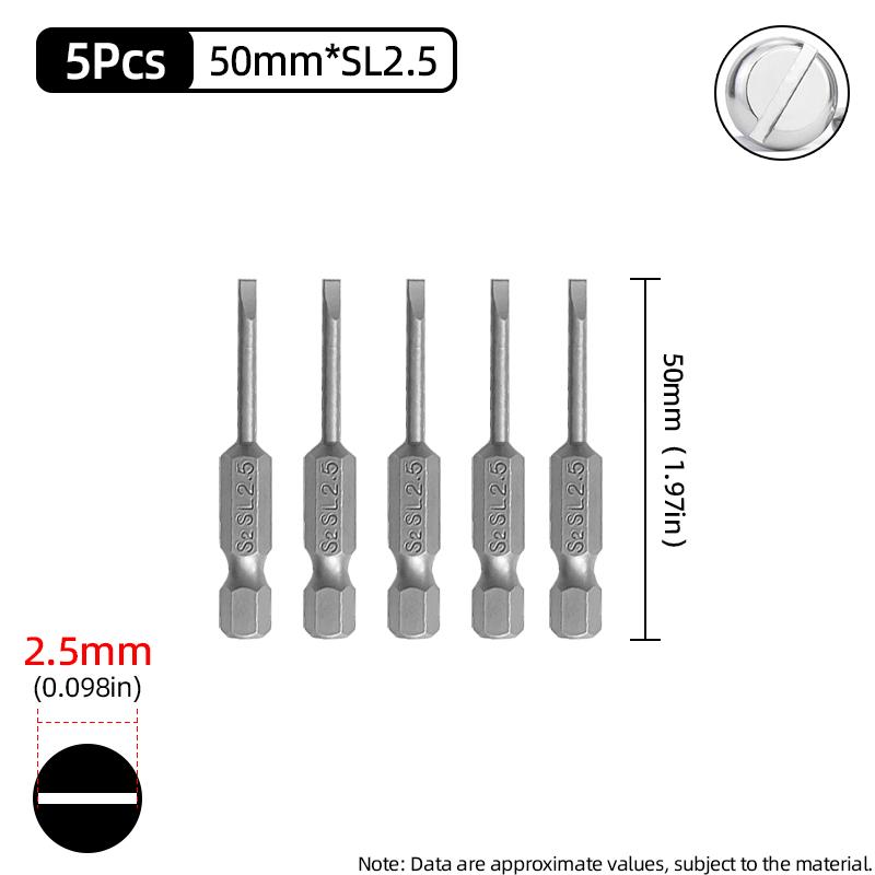 50/100mm 2.0-6.0mm Flat Head Screwdriver Bits Set Magnetic Tip Slotted Screwdriver Drill 1/4 Inch Hex Shank Hand/Electric Tools