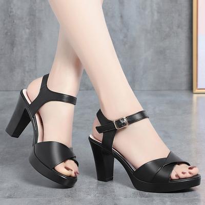 6cm 8cm Comfortable Med Block Heels Sandals Platform Shoes Summer 2025 Open Head Soft Leather Sandals for Office Mom Work