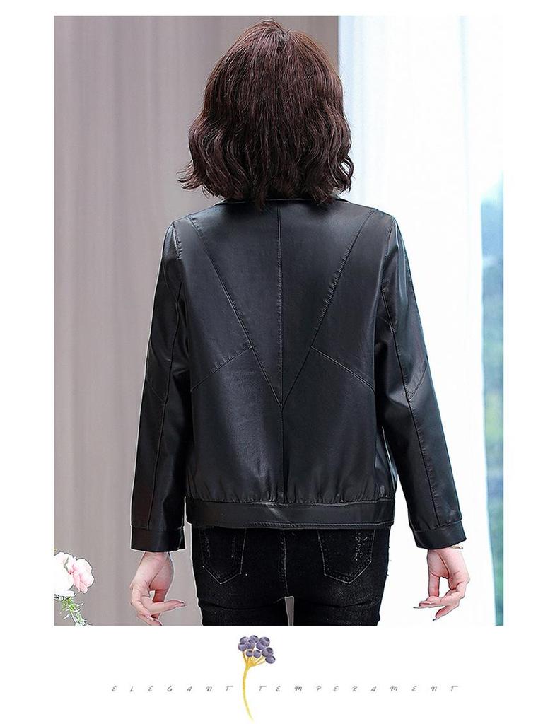 2025 Spring Women's Stylish Slim-Fit PU Leather Jacket - Fashionable Mom's Outerwear for 30s & 40s