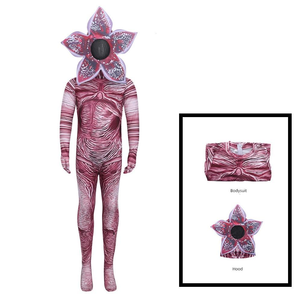 Demogorgonn Cannibal Flower Cosplay Costume Zentai Bodysuit with Petal Mask Men Women Halloween Horror Jumpsuit Party Outfit