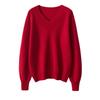 Autumn/Winter 2026 Coin Stitch V-neck Cashmere Sweater for Women - Loose, Slimming, Lazy Style Knit Base Layer