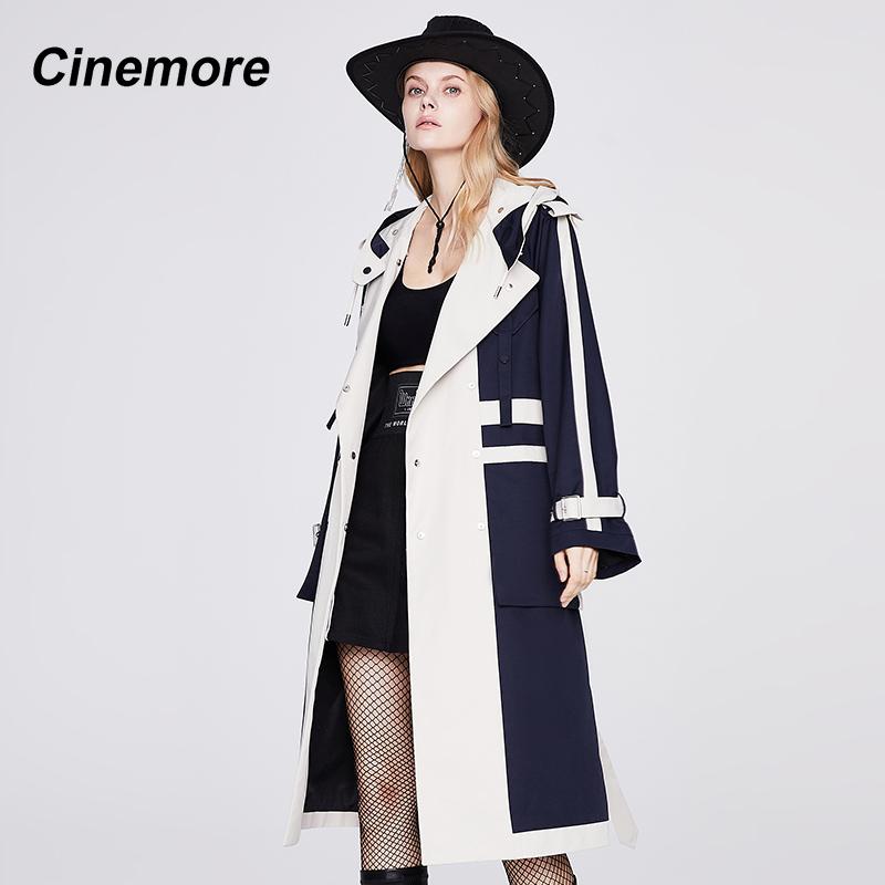 Cinemore Nová Větrovka Dlouhá Klasická Módní dámský kabát s kapucí podzim 2022 Ležérní Splicing Jaro Podzim trenčkot 92205-1