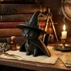 Small Sculpture for Study Room Gothic Witch Hat Black Cat Figurine, 3D Printed Wizard Cloak Kitten Versatile Soft Furnishing Statue, Spooky