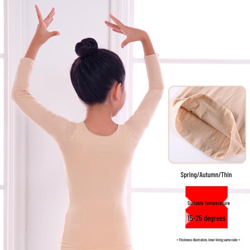 Children's Performance Base Layer: Flesh-Colored Fleece Dance Shirt for Winter