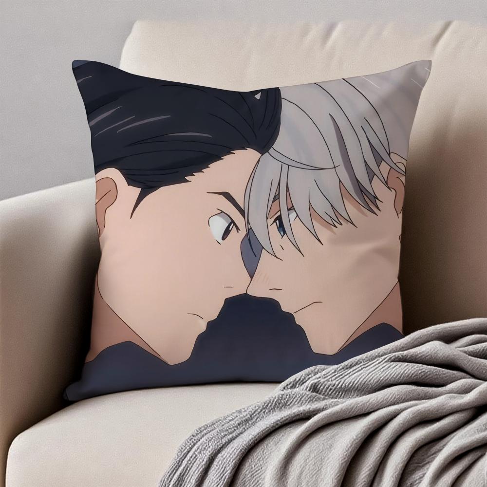 Elegant Sports Anime YYuri on Ice Cushion Cover Pillowcase Antidustmite Invisible Zipper Short Plush Sofa Cushion