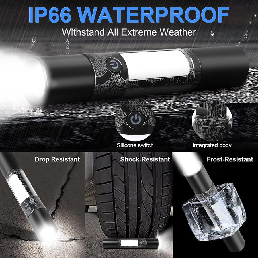 Powerful LED COB Flashlights with Magnetic Hook Type-C Rechargeable Torch Waterproof Bicycle Light for Outdoor Camping Cycling