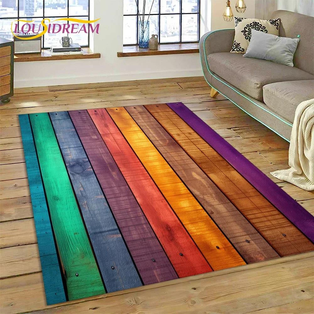 Tappeto con Finitura Legno Colorato per Camera da Letto, Soggiorno, Decorazione Divano Casa, Tappetino Grande per Giochi Bambini