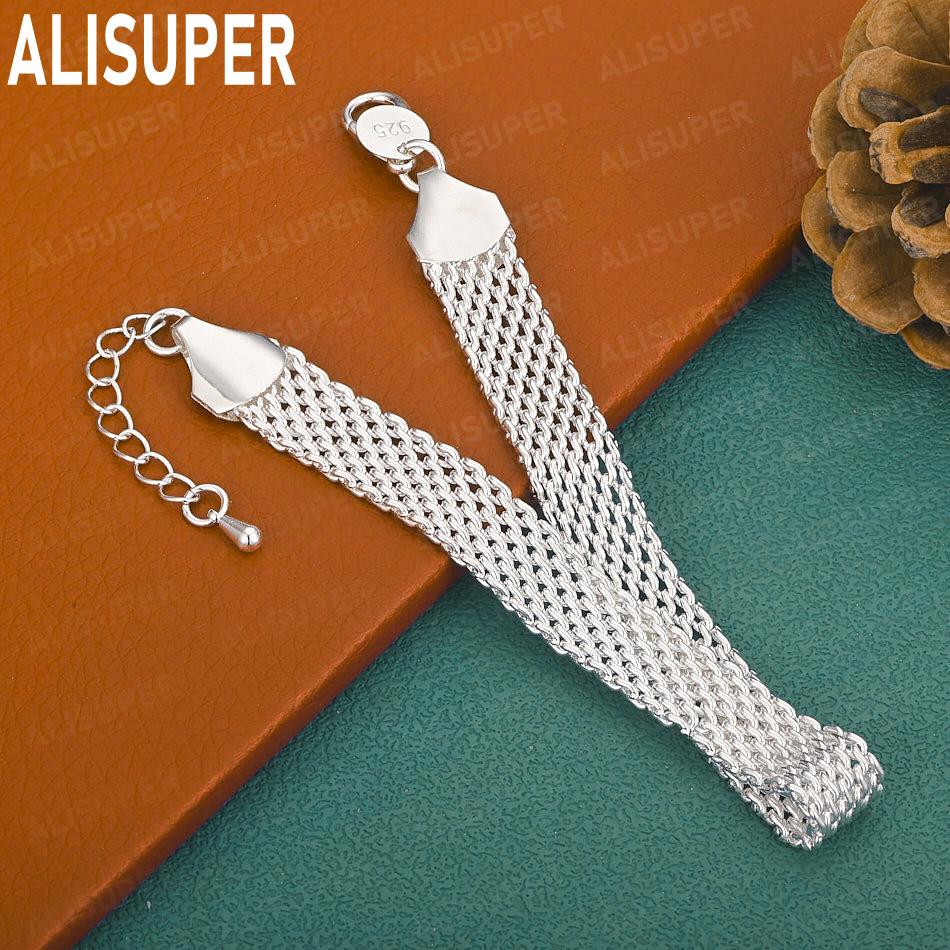 925 Sterling Silver 10mm Exquisite Woven Fishing Net Bracelet - Beautiful Gift Jewelry 20cm