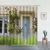 Flowers Plant Scenery Shower Curtains Set Floral Green Leaf Landscape Garden Wall Decoration Bathroom Decor Screen With Hooks