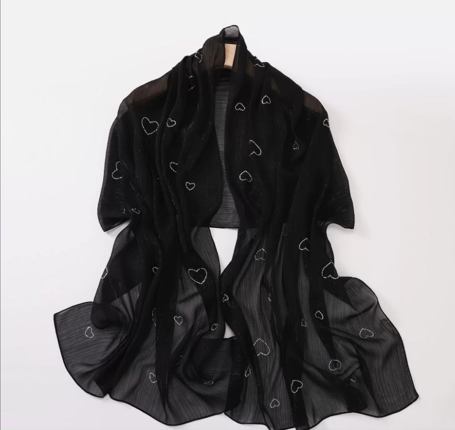 

New Muslim Crinkle Chiffon Hijab With Rhinestones Glitter Shimmer Scarf For Women Solid Headscarf Wraps Islamic Headband Turban