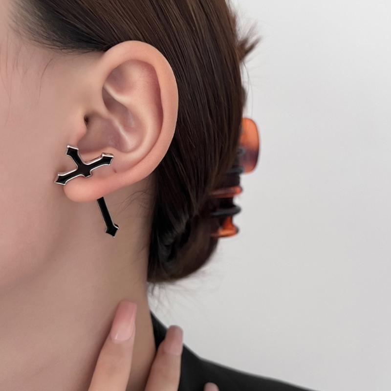Gothic Emamel Cross Earrings Vintage Cool Punk Christian Ear Jacket Goth Dagger Earrings Jewelry Gift For Women Men