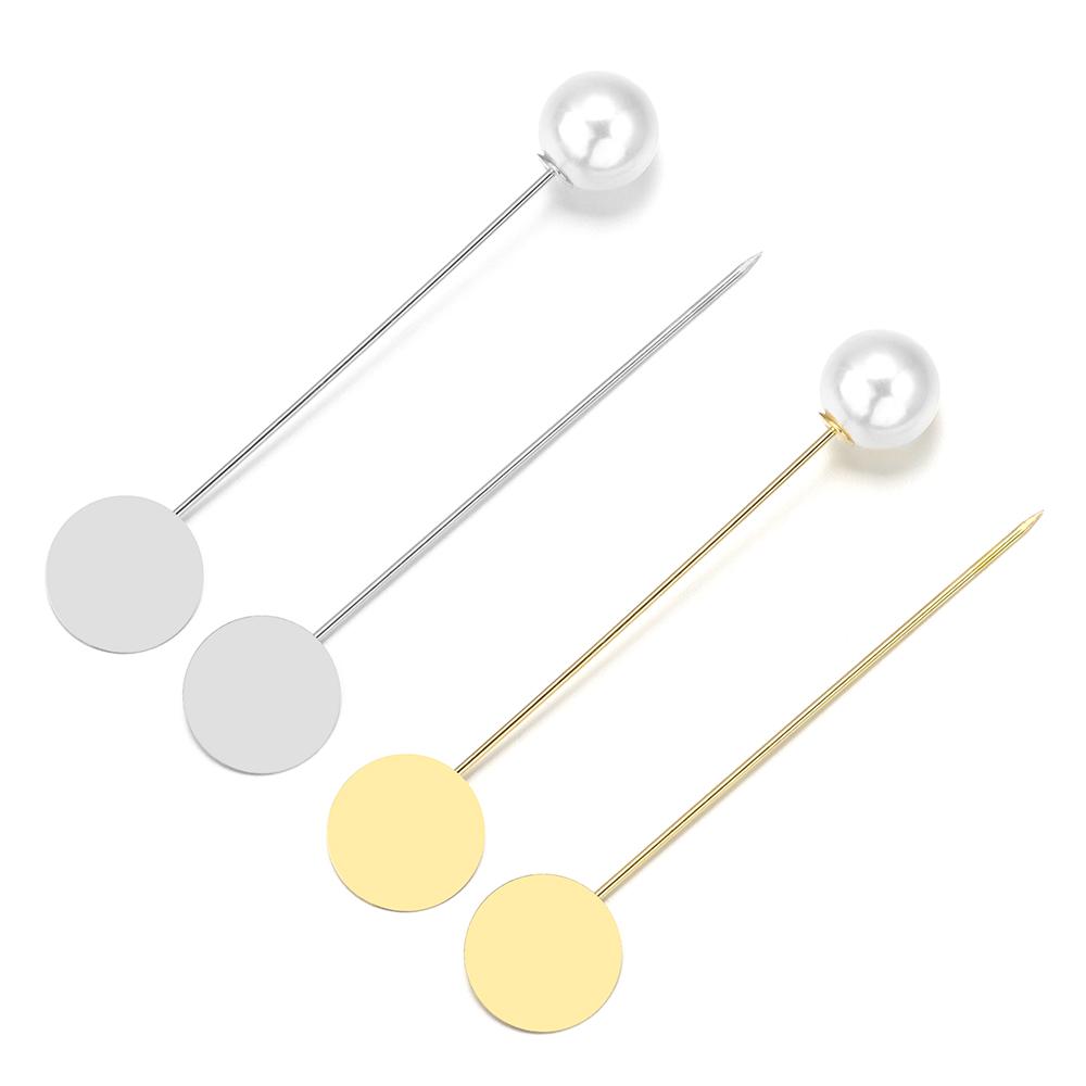 10pcs Imitation Pearl Alloy Long Brooches Gold Rhodium Blank Tray Bezel Brooch Base For DIY Brooch Safety Pin Jewelry Accessory