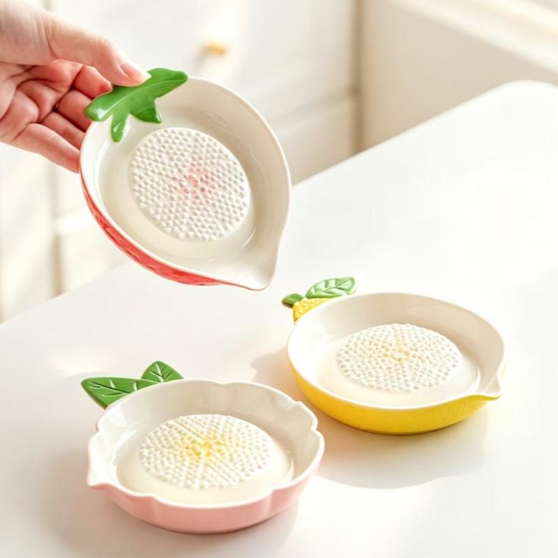 Manual Porcelain Grating Dish for Garlic and Soft Produce with Textured Face and Transfer Lip for Daily Cooking Use