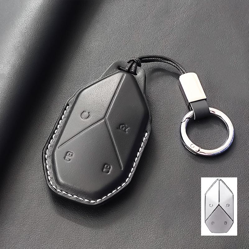 Genuine Leather Car Key Case Cover Fob For Byd Leopard 5 Bao 5 Leopard 8 Bao 8 Keychain Protector Luxury Durable Accessories