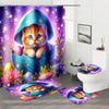 4Pcs Easterthemed Shower Curtain Set with Non-Slip Bath Mat, Toilet Lid Cover, Contour Rug & 12 Hooks, Bathroom Decor