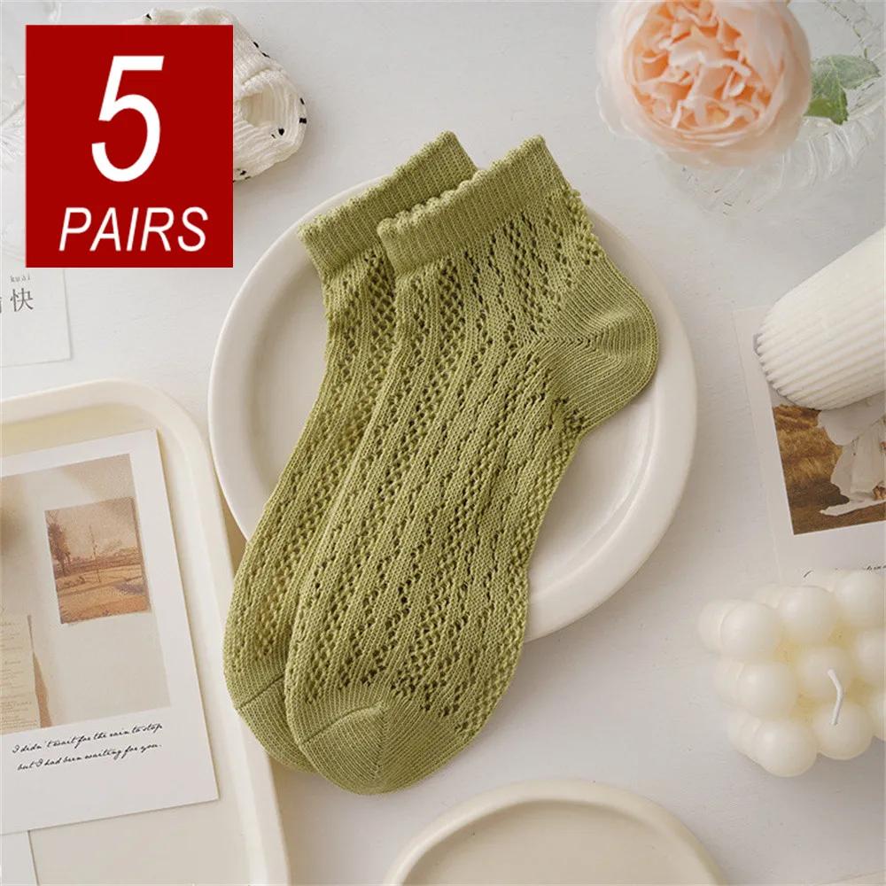 

5 пар женских хлопковых дышащих низких носков до щиколотки весна лето осень повседневные женские носки однотонные удобные короткие носки One Size
