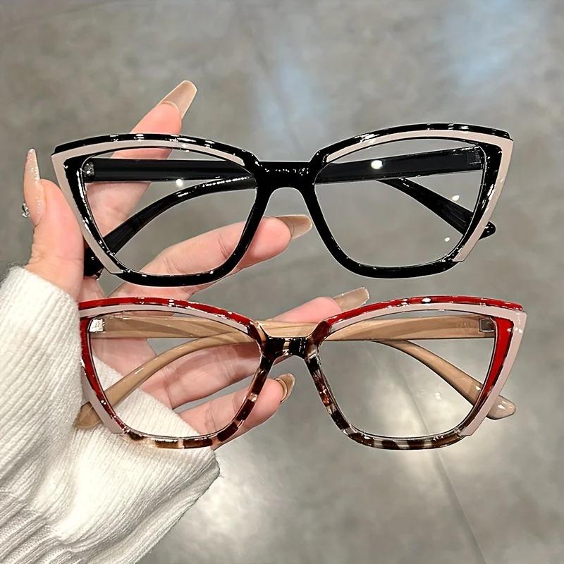 Personalized Cat Eye Clear Splicing Color Glasses Retro Color Block Fashion Decorative Glasses Computer Spectacles for Women
