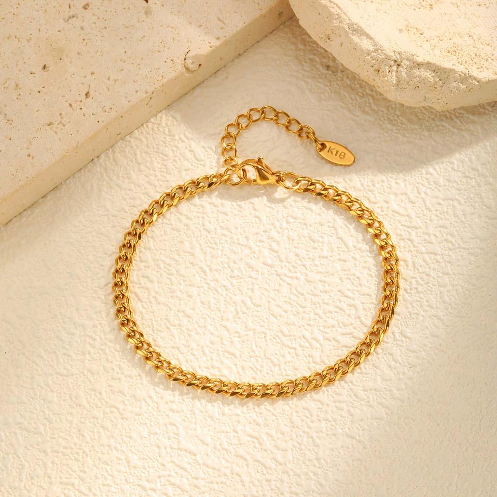 3/7/9MM Stainless Steel Chain Bracelet for Women,Gold Plated Four-sided Polishing Bracelets,Minimalist Jewelry Gifts