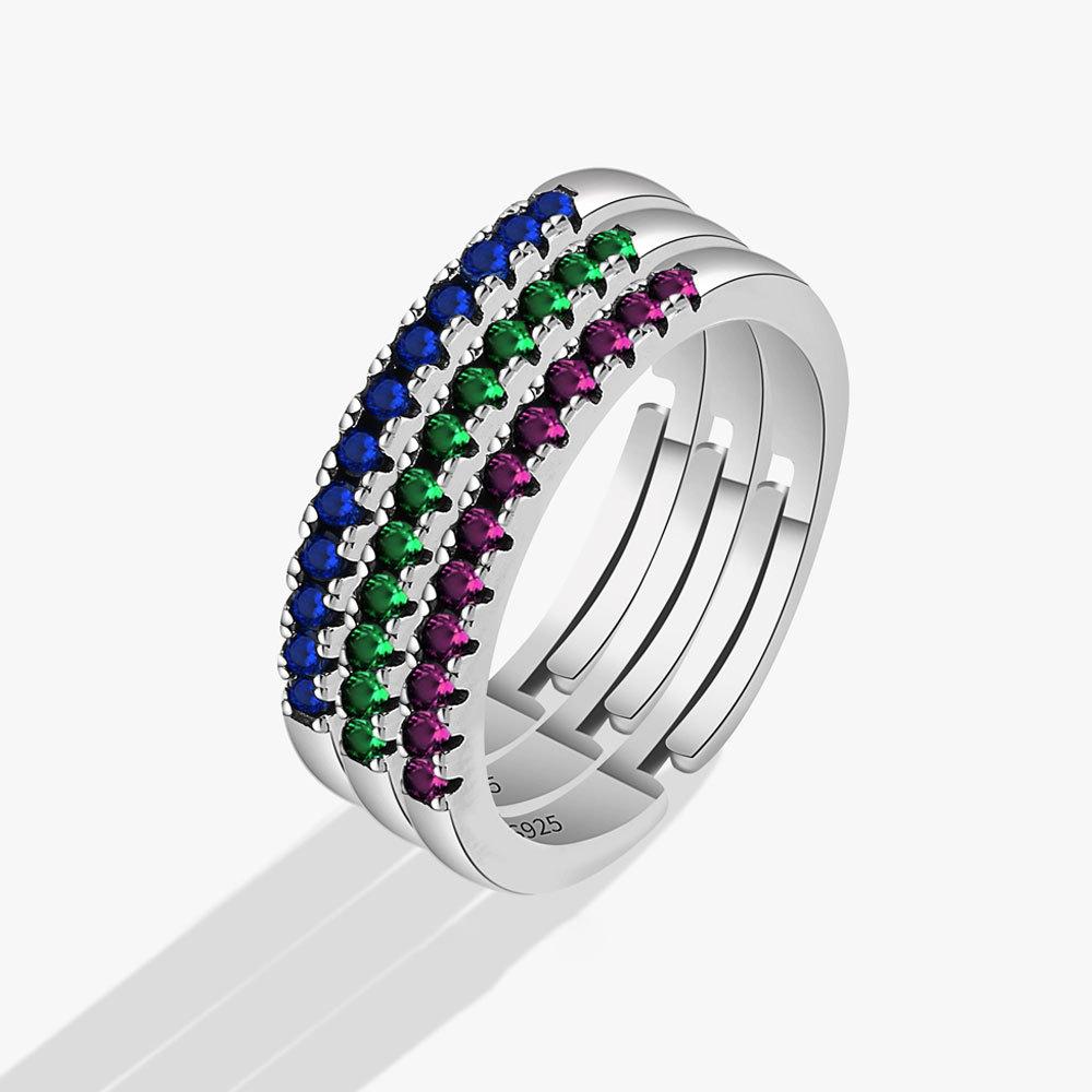 BFCLUB Silver Color Unique Design Colorful Blue Stone Ring For Women Jewelry Finger Adjustable Open Ring For Party Birthday Gift