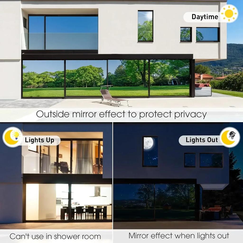 Glass Privacy Film One Way Daytime Privacy Static Cling Sun Blocking Anti Uv Reflective Window Tint For Home And Office