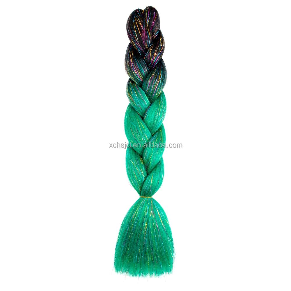 Customized Soft Heat Resistant Fiber Festival Ombre Pure 2 3 4 5 Tone Color Tinsel Glitter Jumbo Braiids