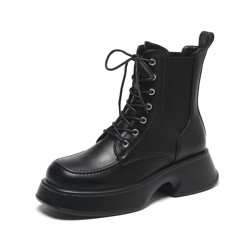 Martin boots women's autumn and winter new Korean fashion version square head women's boots short boots women's medium tube thick-soled leather