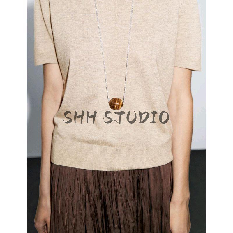 MD Spring/Summer New Arrival Women's Clothing Minimalist Casual Temperament Commute Basic Style round Neck Short Sleeve Knitwear 5664580