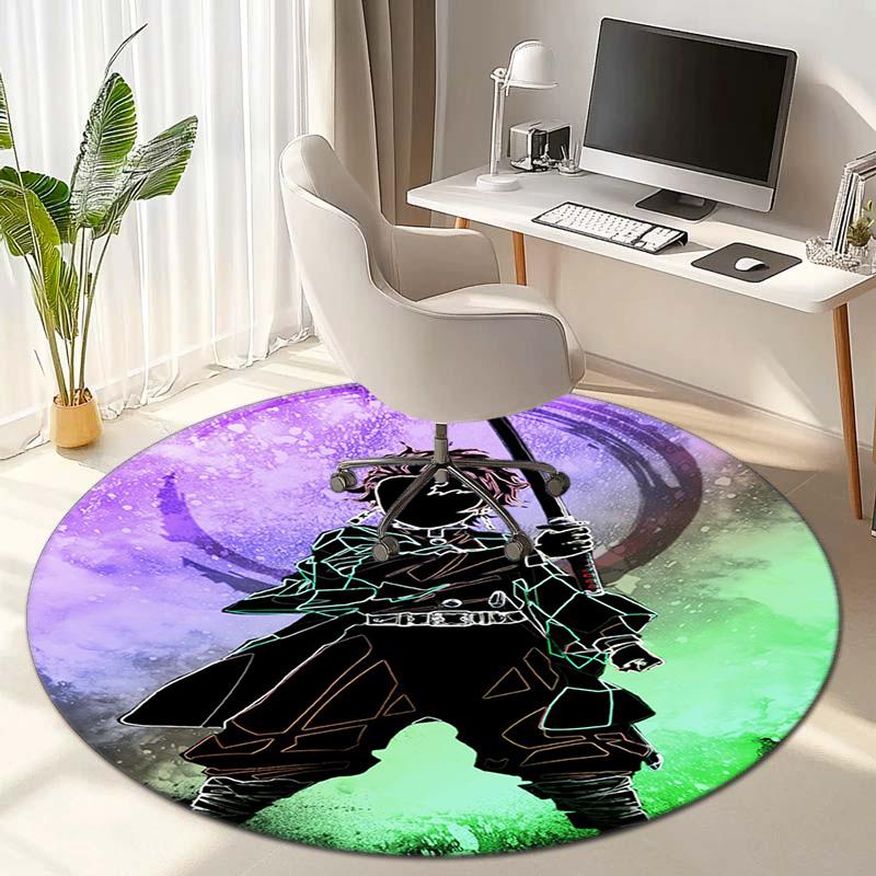 Classic Japanese-style Cartoon Demon Slayer Round Rug, Home Soft Decorative Anti-slip Yoga Mat and Chair Mat, Outdoor Floor Mat Carpet K17