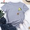 JFUNCY Women T Shirt Summer Short Sleeve Cotton T-Shirt Funny Avocado Print Female Tops Oversize Woman Casual Tshirt