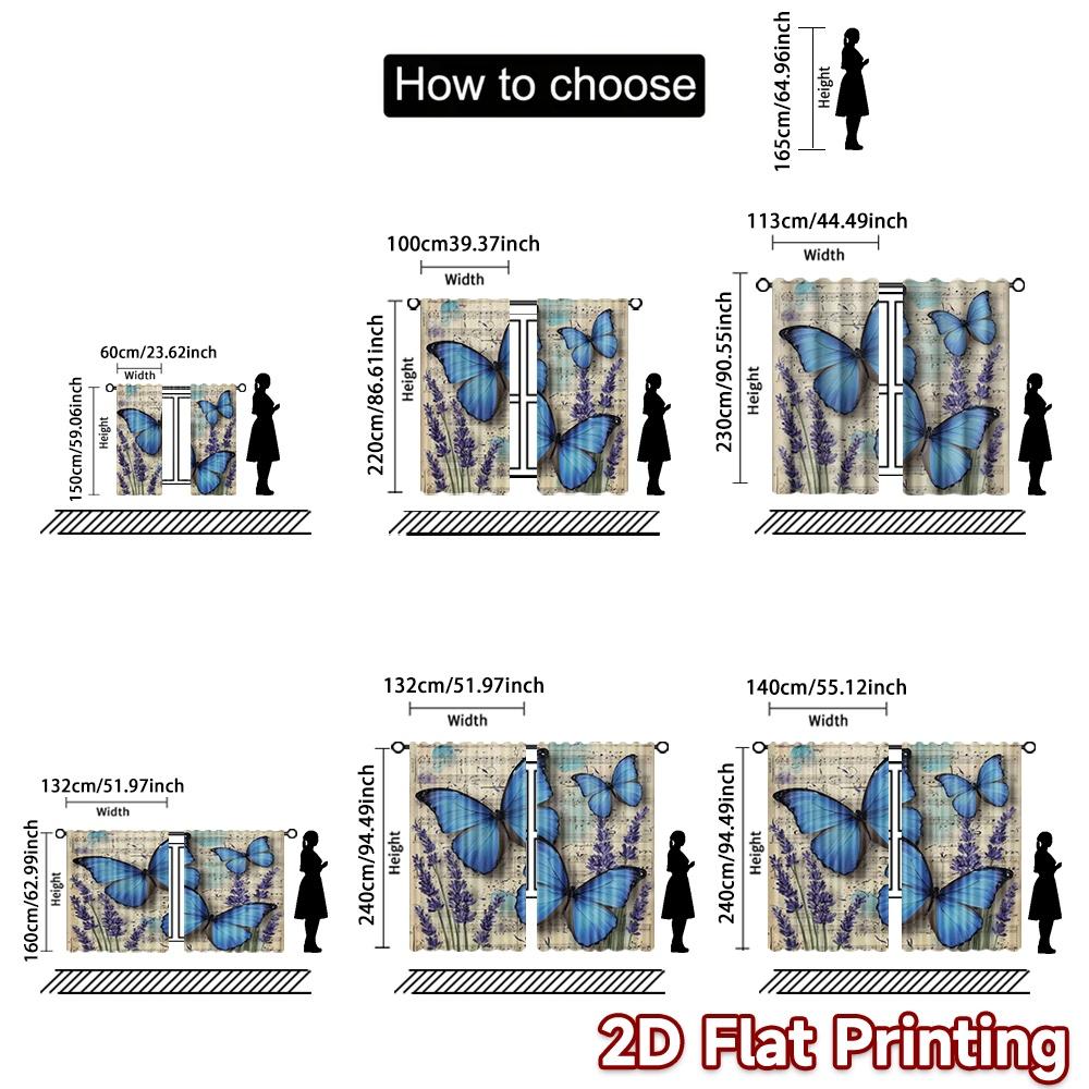 2D flat printing 2pcs Curtain Drapes Butterflies and Lavender Digital Printed Polyester Drapes Seasonal Party & Holiday Decor
