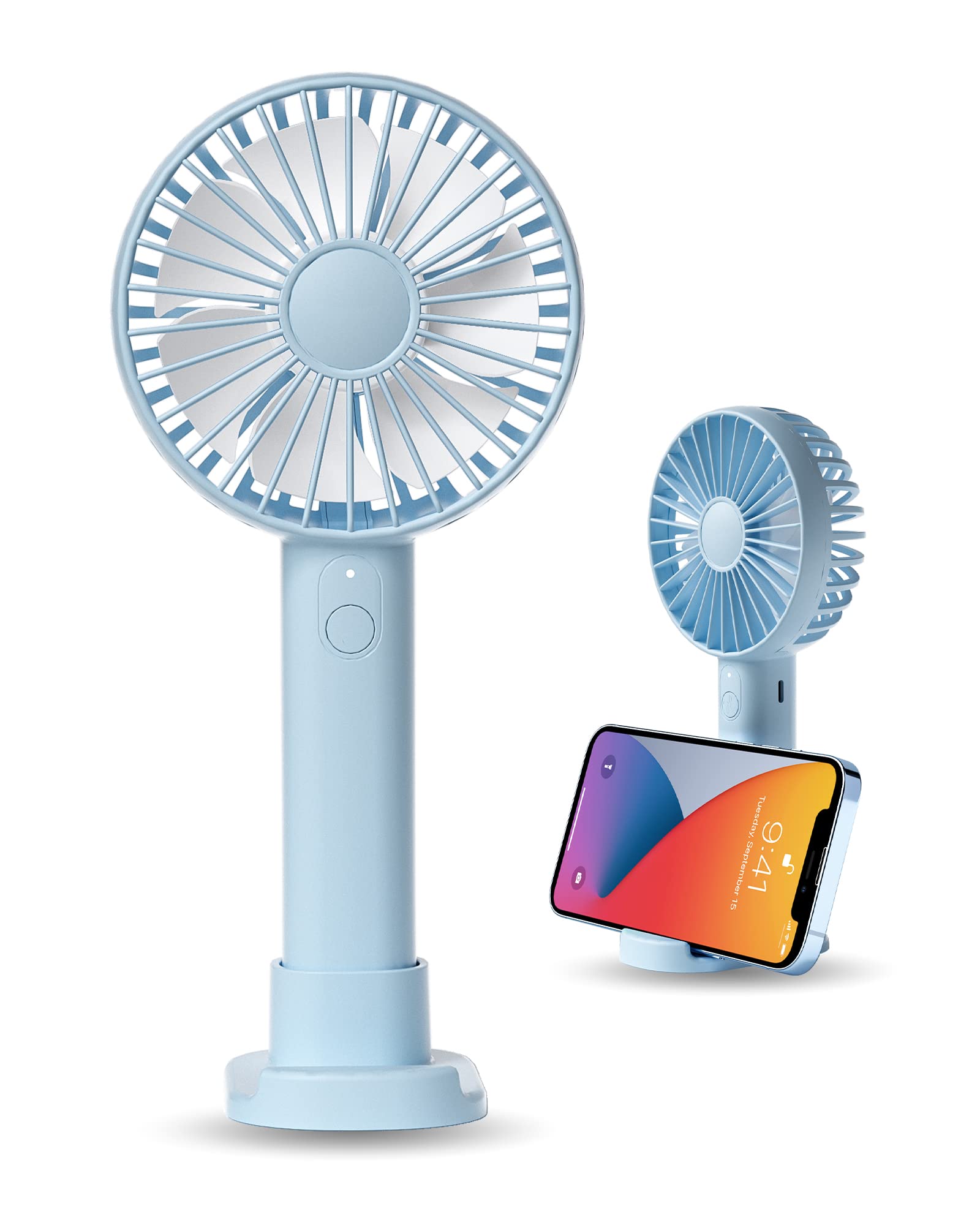 

STORM MONSTER S Mini Tabletop Handheld USB with Smartphone Stand Fan, Fan, Fan, Rechargeable, Freestanding, (BABY BLUE)